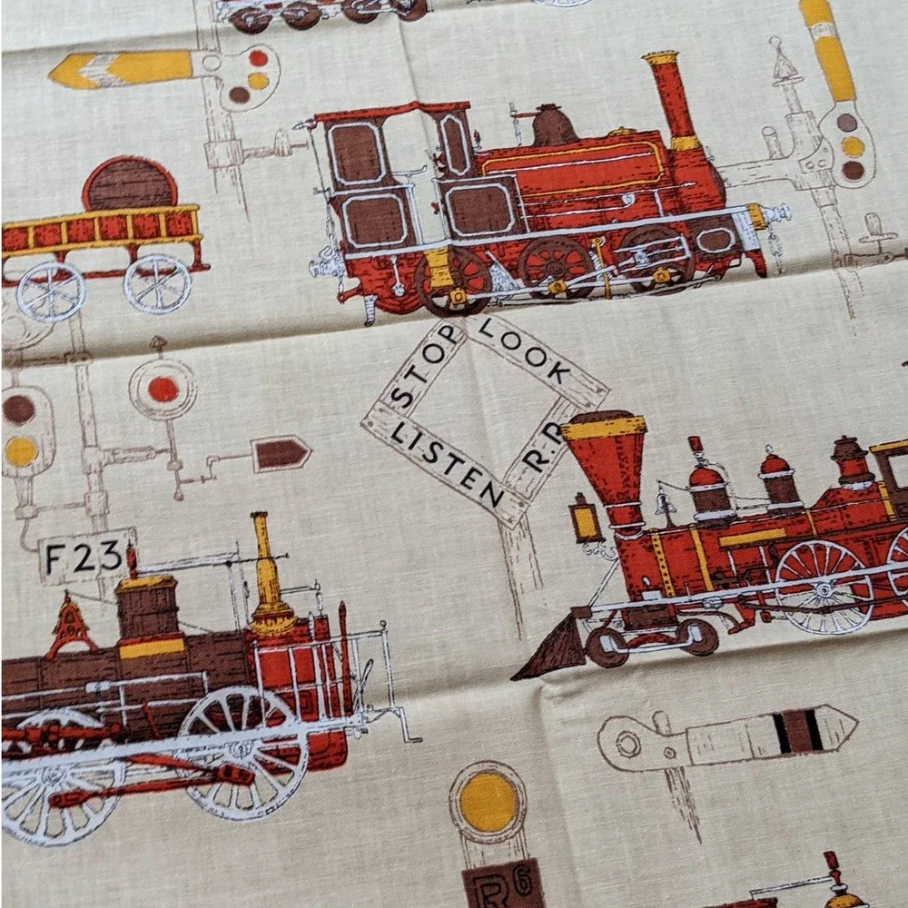 Vintage Mid-Century Train Fabric Remnant, 20